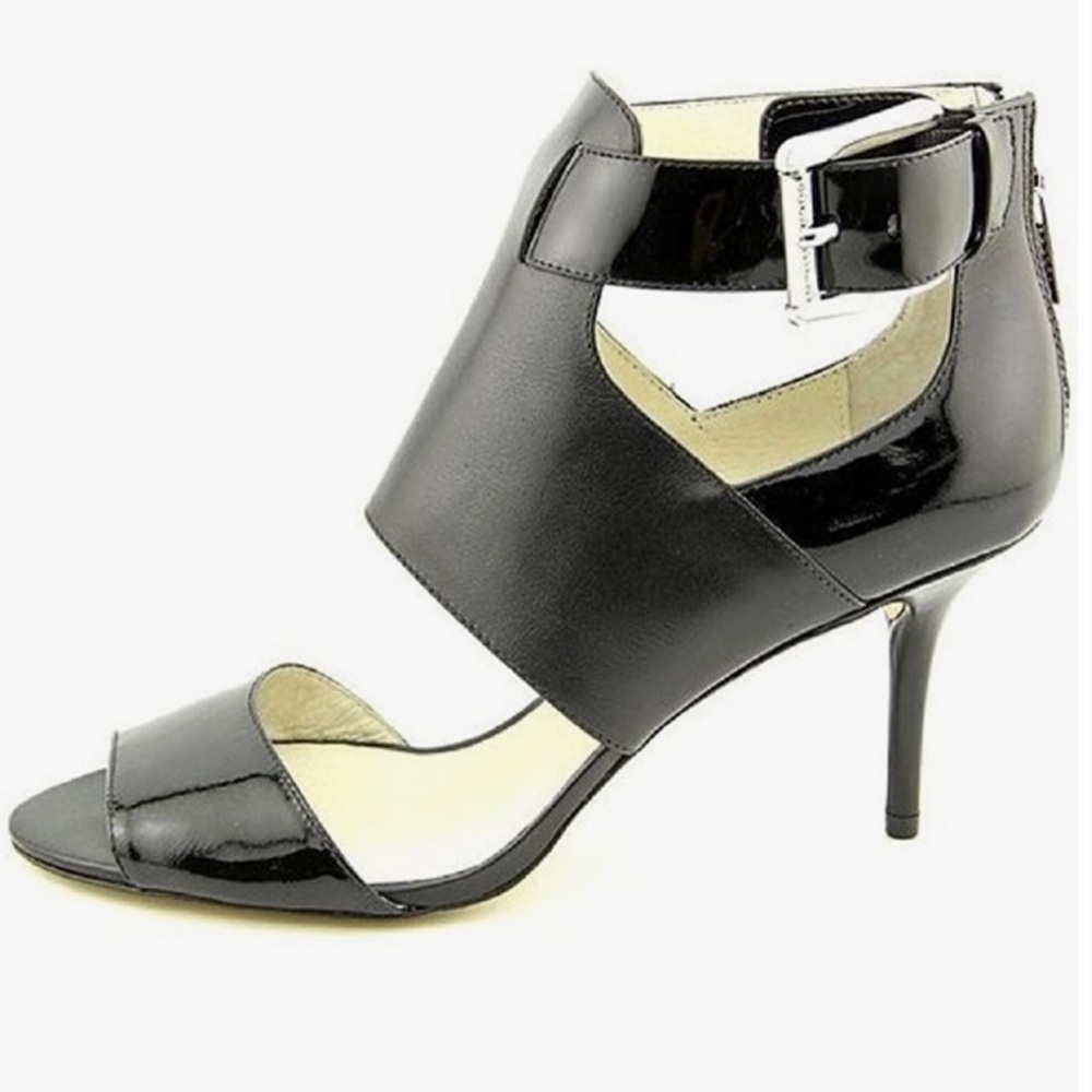 Michael Kors Landon Leather Peep Toe Buckle Heels